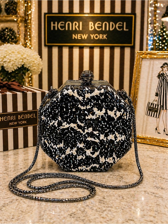 henri bendel Handbags - Henri Bendel Black & White Snake Print Leather Octagon Crossbody Party Bag